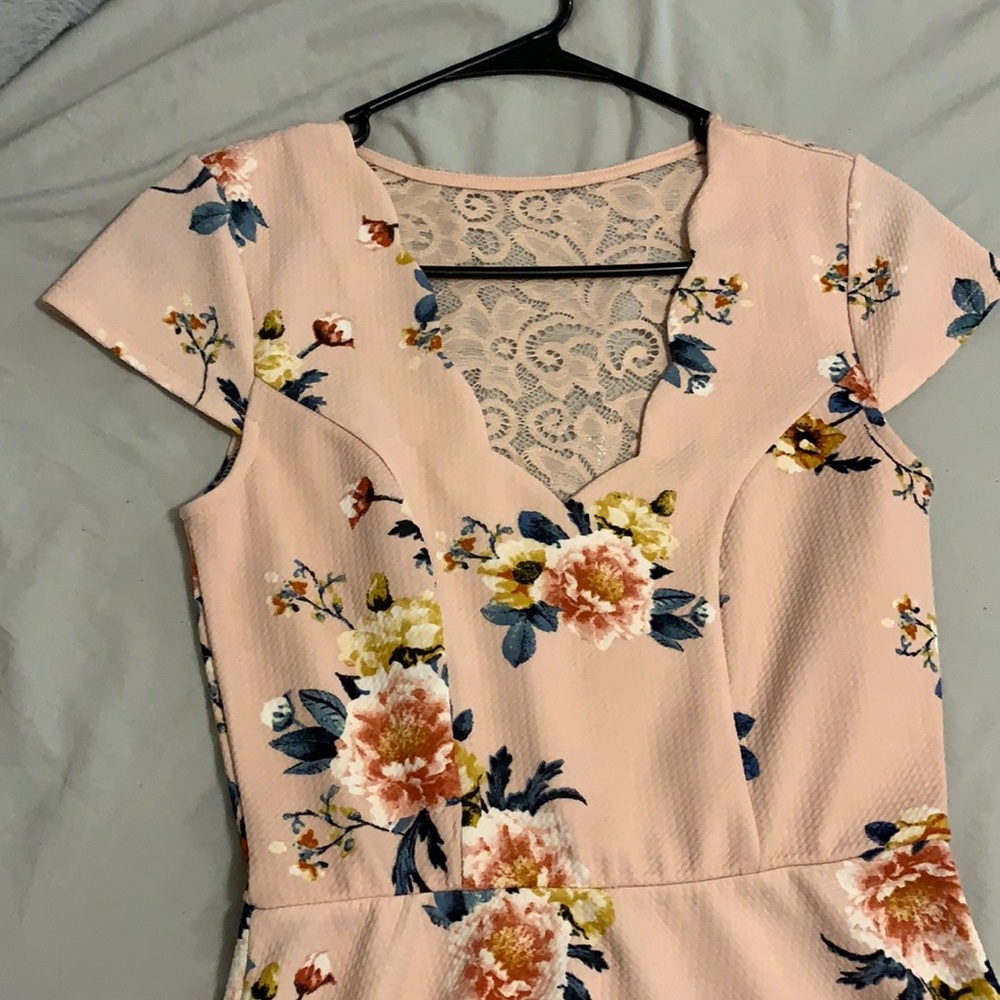Three pink hearts floral print knee length dress